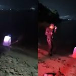 Montagem - Mulher de branco sentada em praia de Manaus de madrugada gera especulações na internet