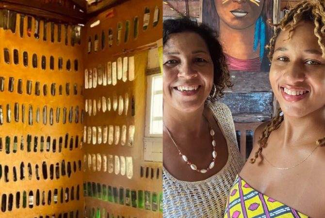 Mãe e filha constroem casa com milhares de garrafas de vidro