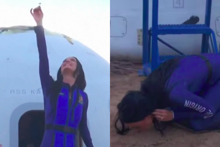 Montagem - Katy Perry volta à Terra após viagem espacial