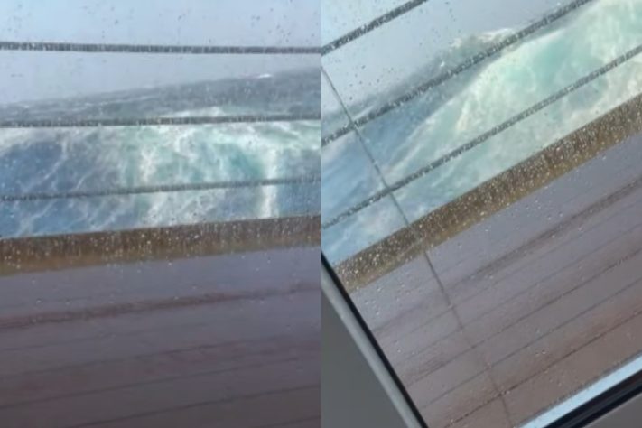 Montagem - Passageiros de transatlântico são surpreendidos com ondas de 12 metros de altura