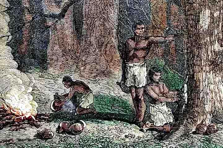 Essas civilizações usavam o látex misturado com suco de plantas para produzir bolas elásticas para jogos cerimoniais e sandálias resistentes. O material já era amplamente integrado à cultura mesoamericana.