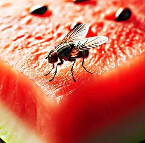 Mosca pousando na melancia fruta