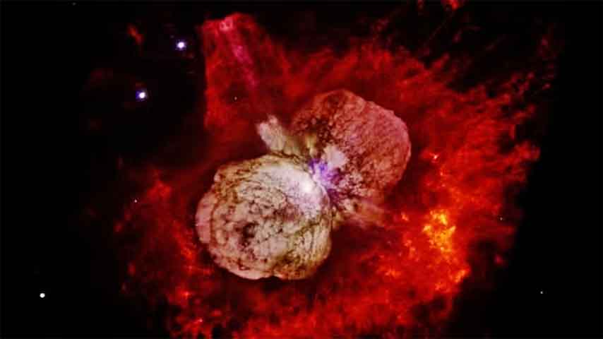 Erupção da Eta Carinae - Imagem da estrela localizada na constelação de Carina, no chamado céu austral (hemisfério celestial sul)  foi capturada pelo Hubble. As nuvens são resultado de erupção monumental data de 150 anos.
