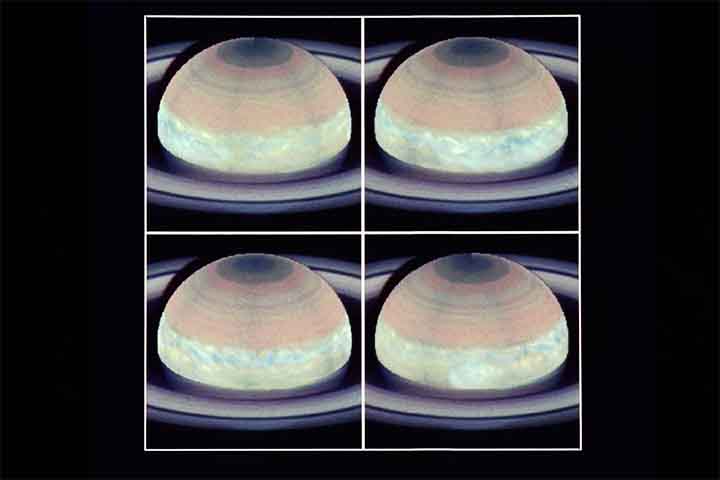 O telescópio também registrou imagens da “grande mancha branca de Saturno”, o segundo maior planeta do Sistema Solar. A mancha gigantesca representa as tempestades que ocorrem na região equatorial de Saturno.
