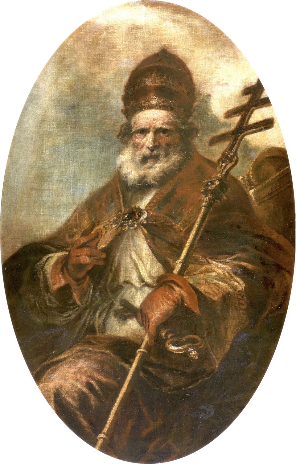 Papa Leão I (n. ? – m. 461) - Pontificado de 440 a 461. Conhecido como Leão Magno, destacou-se por sua teologia e por impedir a invasão de Roma por Átila, o Huno.-Domínio público