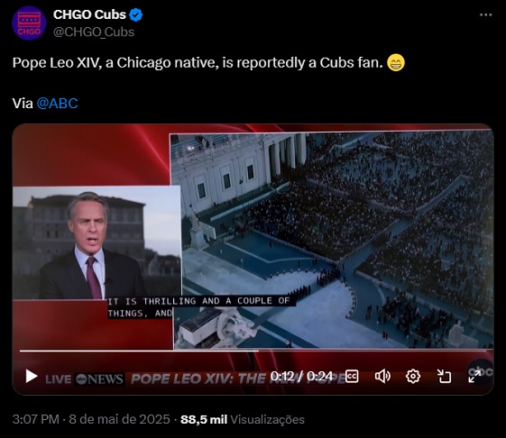 Robert Prevost é torcedor do Cubs, famoso time de beisebol da sua cidade natal, Chicago. O clube já até comentou sobre isso em suas redes sociais. Conheça mais sobre o esporte!