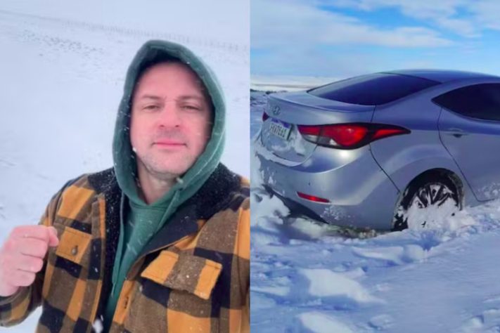 Montagem - Brasileiro que viajava pela Patagônia fica preso na neve e anda por 24 km sozinho até ser encontrado