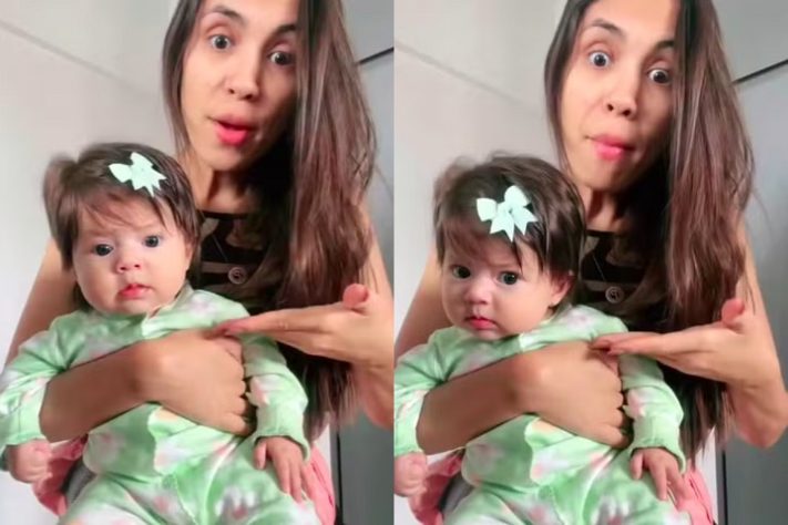 Montagem - Mulher exibe bebê reborn