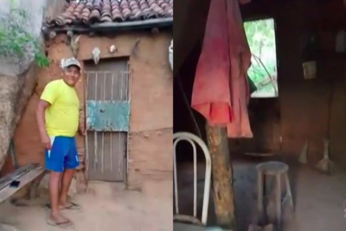Montagem - Casinha minúscula espremida entre duas pedreiras chama a atenção em distrito do Ceará