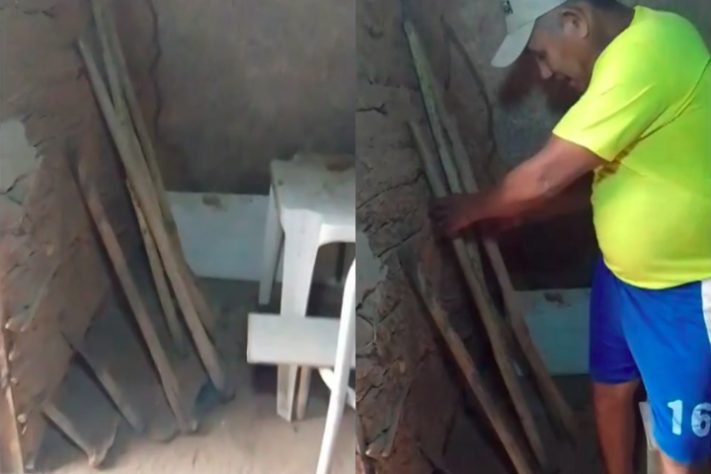 Montagem - Casinha minúscula espremida entre duas pedreiras chama a atenção em distrito do Ceará