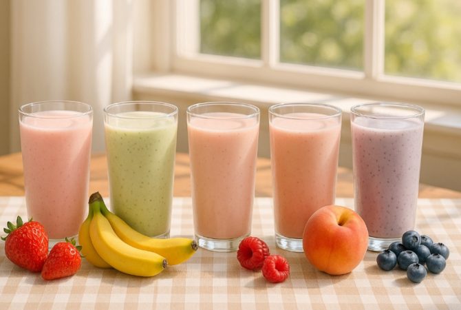 Frutas batidas com leite geram vitaminas criativas pra começar bem o dia