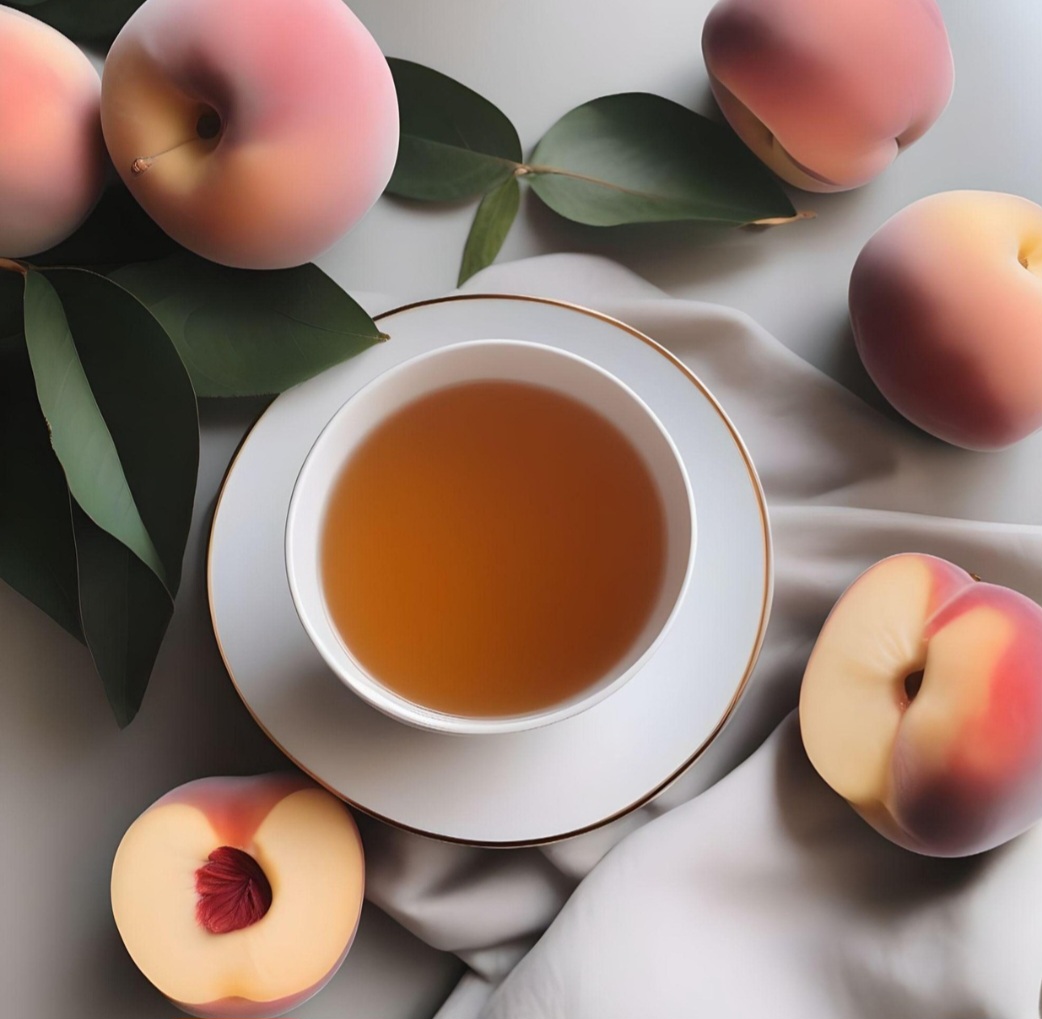 O chá de pêssego é uma bebida deliciosa e nutritiva, que pode ser preparada de várias formas e usada para diversos fins. -Imagem gerada por i.a 