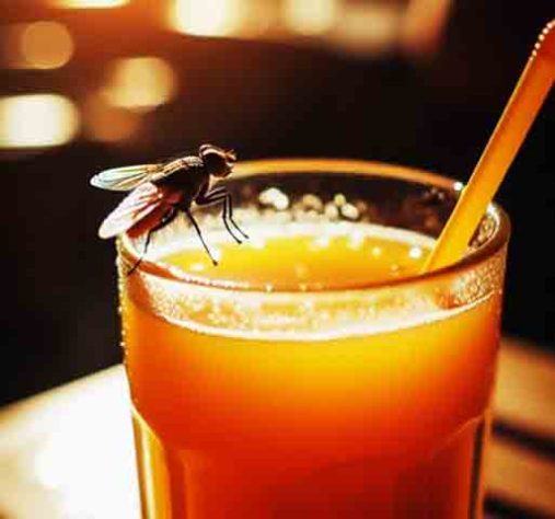Mosca pousando em copo de suco - 