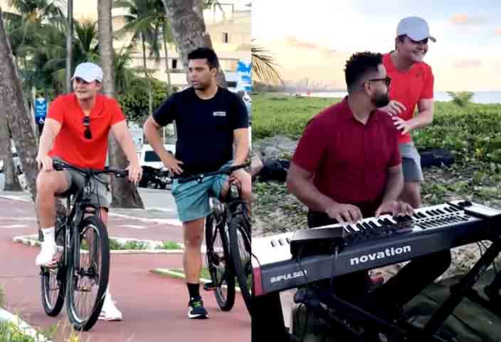 Quando passava de bicicleta pelo local, Matheus notou que um casamento estava sendo realizado na praia. 

- - Reprodução de vídeo redes sociais