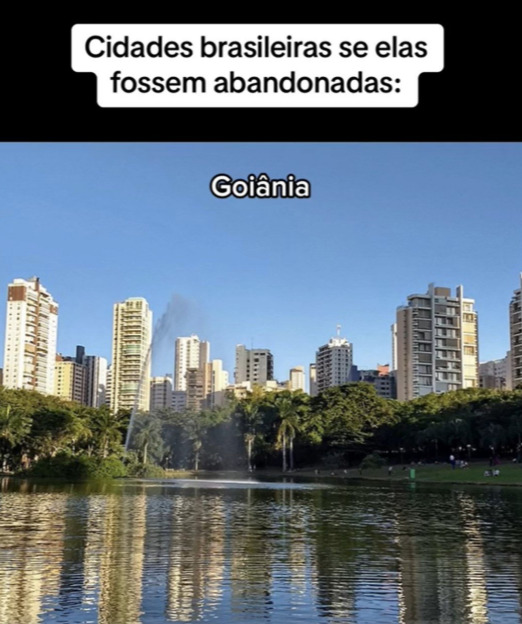 Na representação de Goiânia, a imagem foca no Bosque de Buritis, patrimônio paisagístico da cidade. Ele foi projetado junto da planta original da cidade, na década de 20, sendo inaugurado em 24 de outubro de 1933, a data oficial de inauguração da capital de Goiás.-Reprodução/TikTok/@huiop