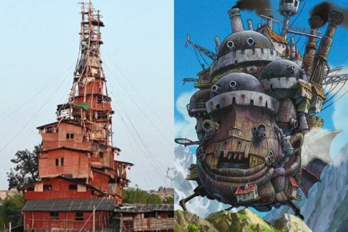 Montagem - Chinês constrói 'torre estranha' que é comparada à filme e vira atração turística