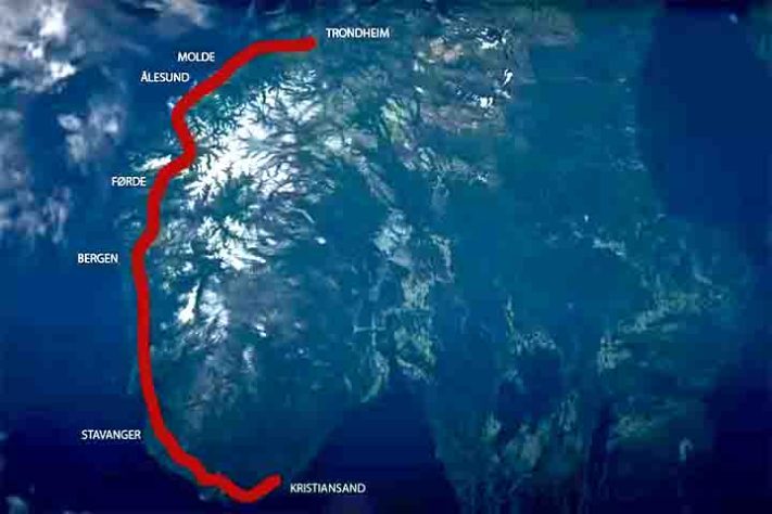 O trajeto da auto-estrada costeira E39 da Noruega - The Rogfast, O novo Túnel subaquático da Noruega será o mairo e mais profundo do mundo - Norwegian Public Roads Administration/Divulgação