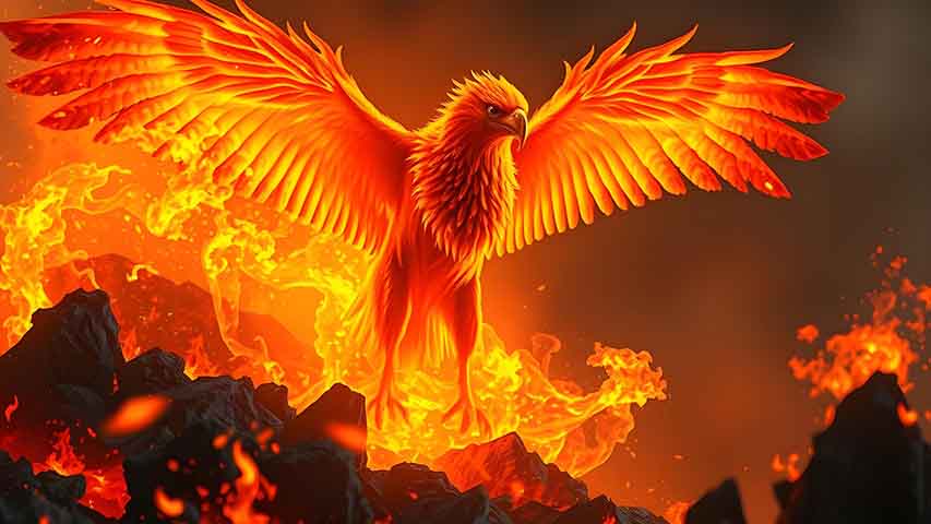 Fénix, pássaro da mitologia grega - Imagem por Inteligência Artificial através do Pixabay