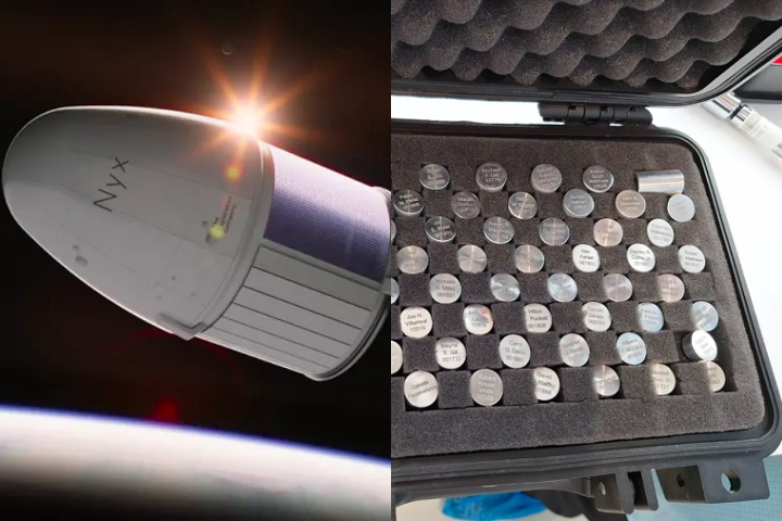 Montagem - Cápsula com restos mortais missão espacial Celestis