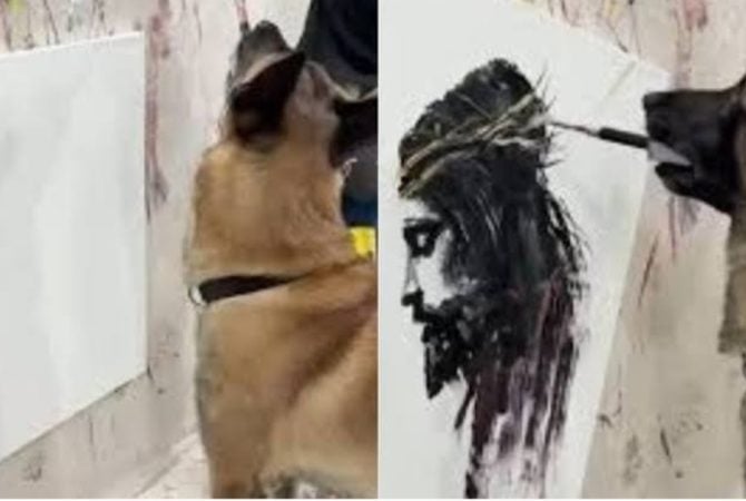 Cachorro com habilidades artísticas faz quadro de Jesus Cristo e viraliza