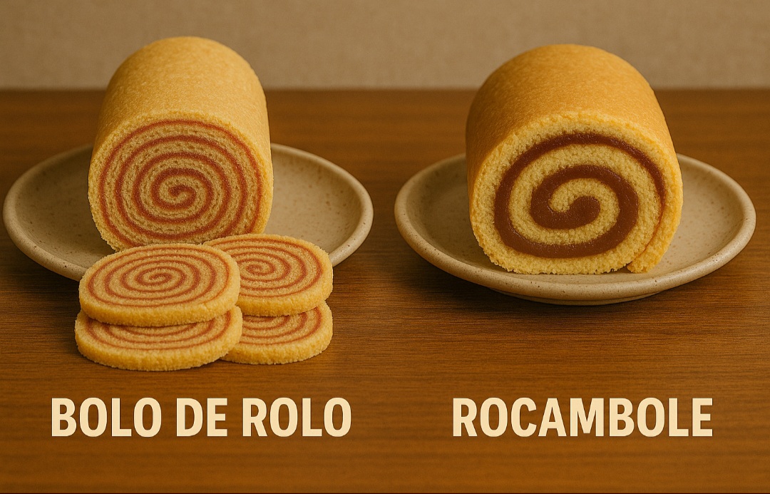 A principal diferenÃ§a entre bolo de rolo e rocambole estÃ¡ na espessura da massa e na forma de montagem. 