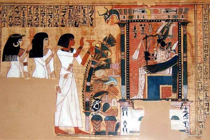 Secção do Livro dos Mortos do escriba Nebqed, cerca de 1300 a.C.- 'Livro dos Mortos', (Livro do Surgimento do Dia) - antigo texto funerário egípcio - domínio Público/Wikimédia Commons