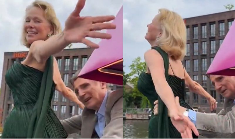 Liam Neeson e Pamela Anderson - Reprodução de vídeo redes sociais