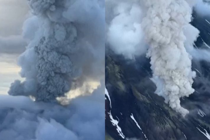 Vulcão Krasheninnikov entrou em erupção pela primeira vez em 600 anos na Rússia - Montagem/Reprodução