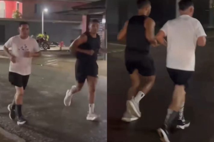 Depois de viralizar nas redes sociais por correr uma maratona bêbado e de chinelos, homem é flagrado treinando sóbrio nas ruas de Garrafão do Norte - Montagem/Reprodução Instagram