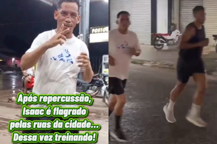 Depois de viralizar nas redes sociais por correr uma maratona bêbado e de chinelos, homem é flagrado treinando sóbrio nas ruas de Garrafão do Norte - Montagem/Reprodução Instagram