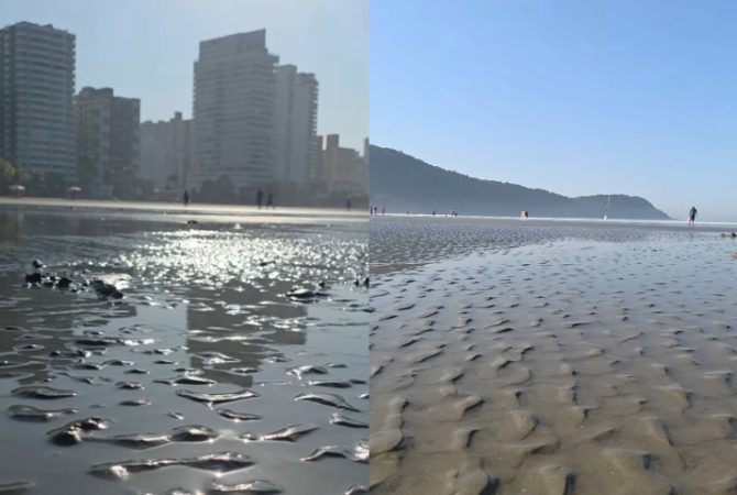 Praia recua no litoral de São Paulo e faz moradores acharem que é tsunami