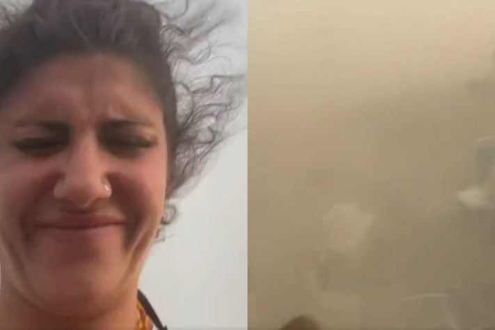 Explosão de calor atinge praia na Espanha e surpreende banhistas com ventania e calor repentino - Montagem/Reprodução/X 