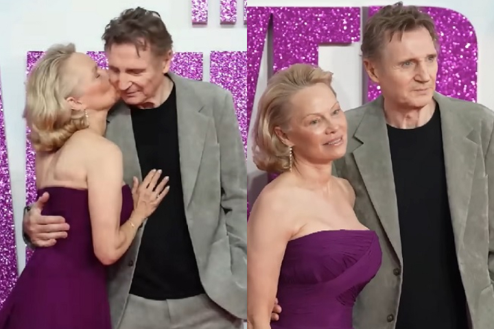Liam Neeson e Pamela Anderson - Montagem/Reprodução