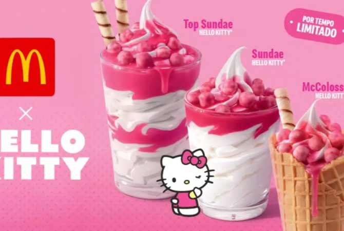 Moda, magia e McLanche Feliz: sobremesas temáticas da Hello Kitty chegam ao Méqui