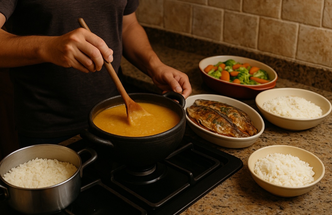 A receita popular inclui caldo de peixe, farinha de mandioca, pimentão, cebola, tomate, alho, pimenta dedo?de?moça e coentro, resultando em textura cremosa e sabor marcante.  