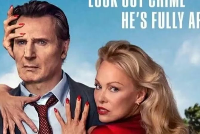Bombou: Romance real de Liam Neeson e Pamela Anderson turbina estreia de comédia