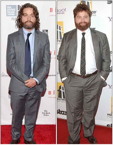 Zach Galifianakis - Em 2017, o ator surpreendeu ao aparecer visivelmente mais magro no tapete vermelho do Emmy. Ele revelou que a principal mudança em sua rotina foi a eliminação do consumo de álcool, especialmente bebidas como vodka com salsichas, que ele descreveu como 