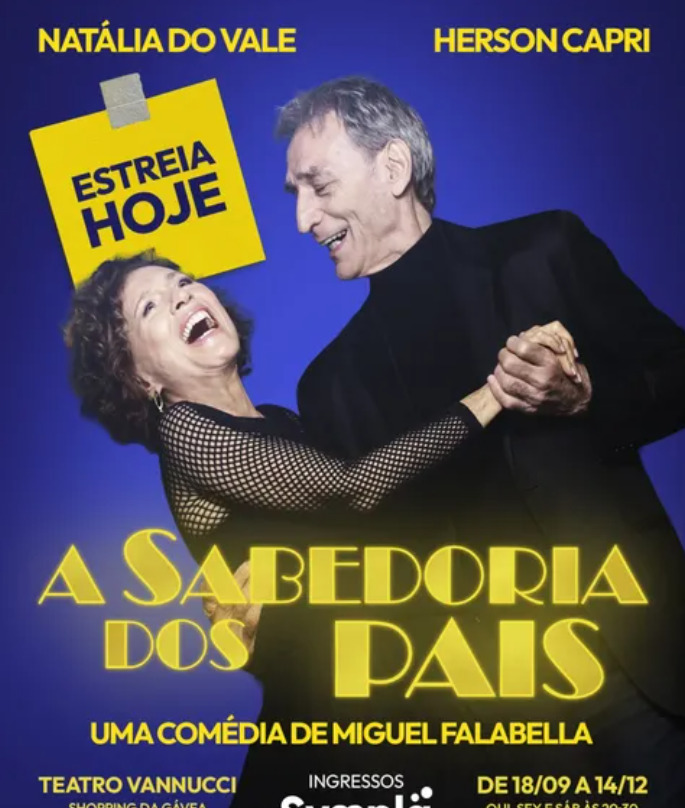 <p>Escrita e dirigida por Miguel Falabella, “A Sabedoria dos Pais” é estrelada por Herson Capri e Natália do Vale, que interpretam o casal protagonista da trama. Após a breve temporada em São Paulo, o espetáculo seguirá para Curitiba, onde tem apresentações marcadas para os dias 8 e 9 de abril.</p>
