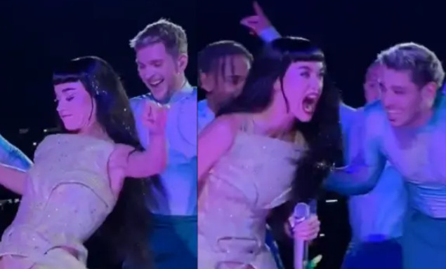 Com Labubu não se brinca: Katy Perry chuta boneco e quase cai do palco