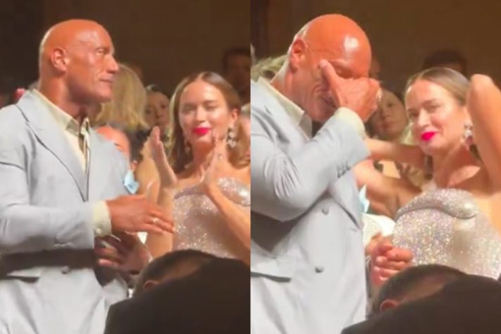 Ator Dwayne Johnson se emociona após ter filme aplaudido por 15 minutos no Festival de Veneza - Montagem/Reprodução 