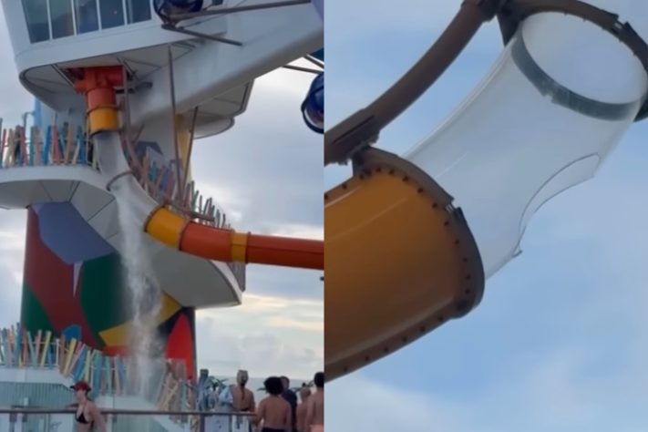 Turista da Royal Caribbean se machuca após painel de vidro de um escorregador se romper — Montagem/Reprodução