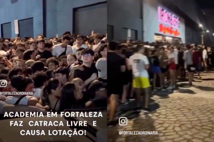 Vídeos mostrando multidão em academia de Fortaleza viralizaram nas redes sociais em agosto de 2025 - Reprodução/Redes Sociais