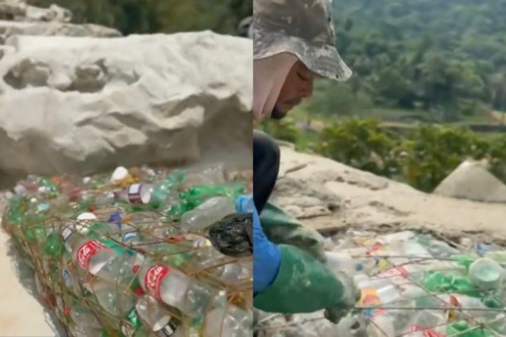 Empresário constrói cachoeira artificial feita de garrafa PET no Rio de Janeiro - Reprodução/TV Globo
