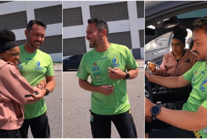 Rebeca Andrade presenteia treinador com carro de luxo e emociona fãs
