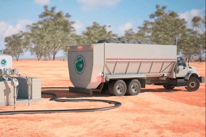 O processo inovador utiliza um material de construção sustentável criado pela Earthbuilt, que mistura areia, vidro reciclado e tijolos triturados. 