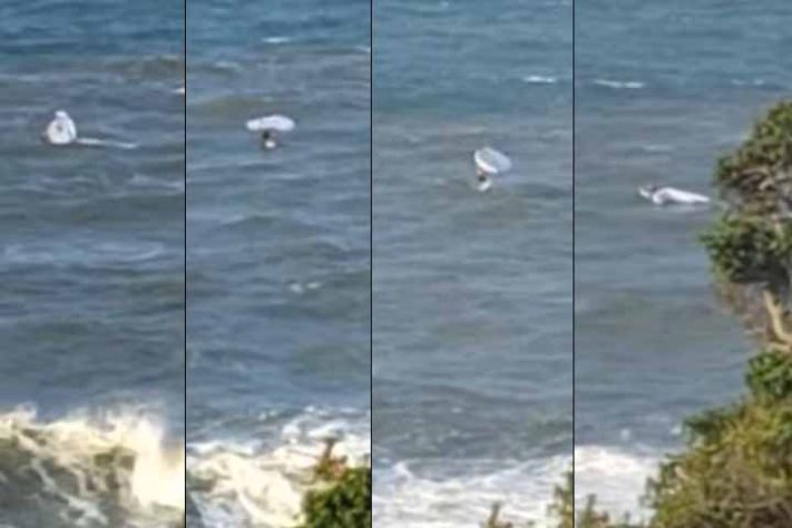 jovem estrangeiro levou um susto em Praia de Florianópolis -Kitesurf, kiteboarding, originalmente flysurfing,, esporte aquático - Repodução de vídeo Instagram @informe_floripa