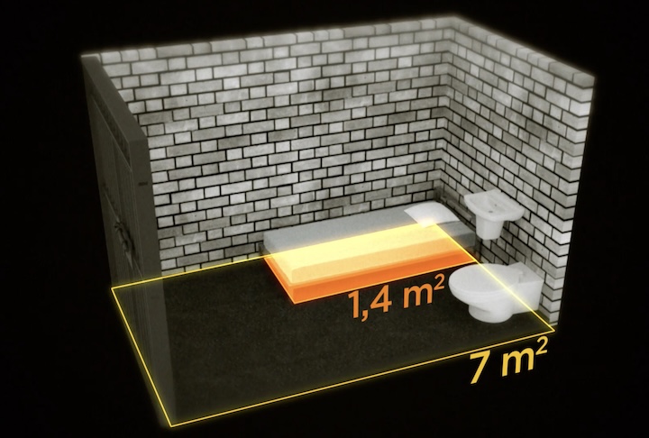 Para se ter uma ideia, esses espaços são ainda menores que uma solitária em uma prisão de Hong Kong. 