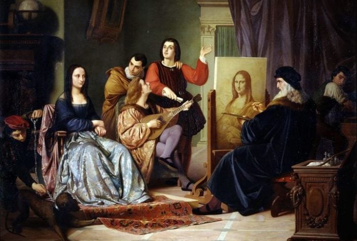 Leonardo da Vinci pintando a Mona Lisa - Domínio Público