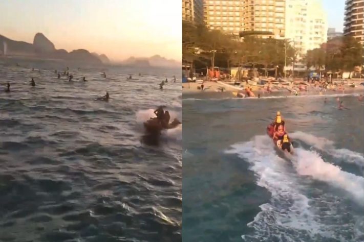 Praticantes de stand-up paddle são surpreendidos por ventania e precisam ser resgatados no RJ – Montagem/Reprodução