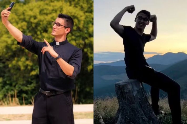 Padre bonitão que exibe músculos nas redes sociais é advertido por superiores da Igreja – Montagem/Reprodução/Redes Sociais 